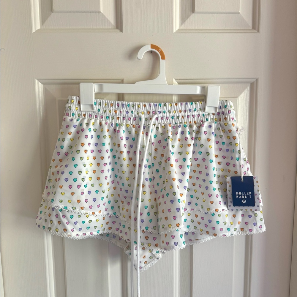 Roller Rabbit Multicolor Heart Print Ruffle Athlet Shorts Size S NWT